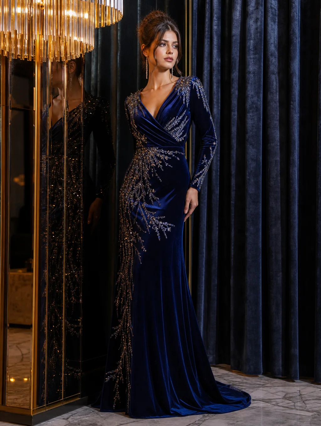 Velvet midnight gown with open back